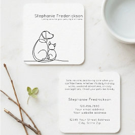 Tarjeta De Visita Cuadrada Arte minimalista de una línea Cuidador de mascotas