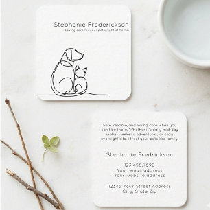 Tarjeta De Visita Cuadrada Arte minimalista de una línea Cuidador de mascotas
