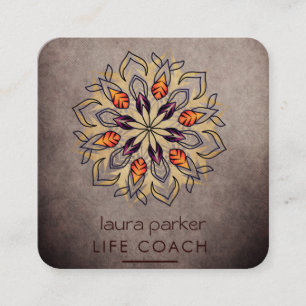 Tarjeta De Visita Cuadrada Arte Tribal Boho Mandala Terapia de Masaje Yoga