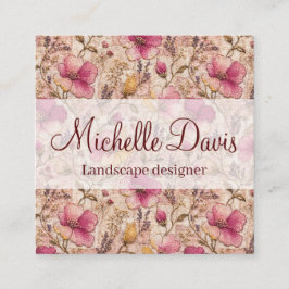 Tarjeta De Visita Cuadrada Artesanía de punto de aguja floral chic Cottagecor