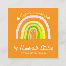 Tarjeta De Visita Cuadrada Artisan Rainbow 'Happiness is Homemade' 
