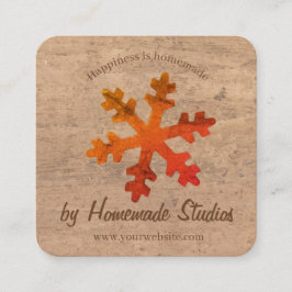 Tarjeta De Visita Cuadrada Artisan Woodgrain Campfire Snowflake 'Homemade'