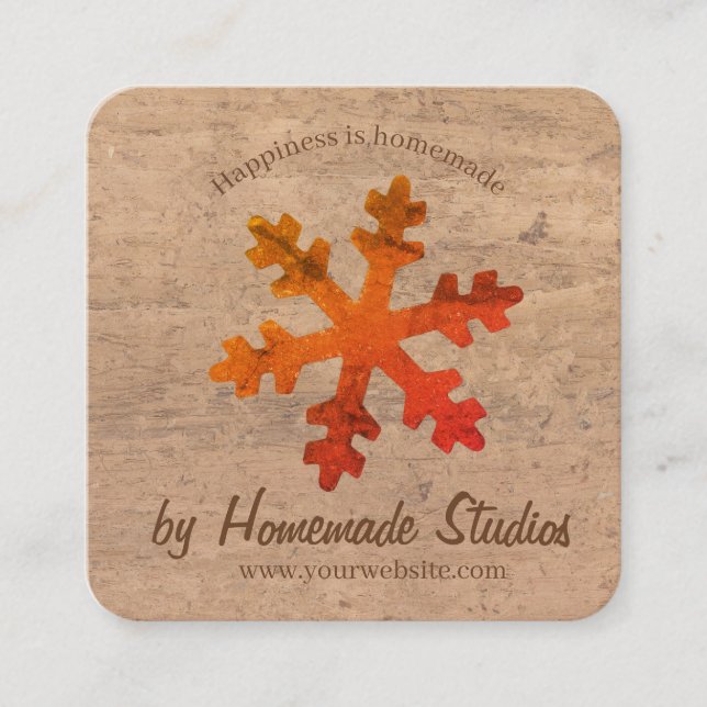 Tarjeta De Visita Cuadrada Artisan Woodgrain Campfire Snowflake 'Homemade'  (Anverso)