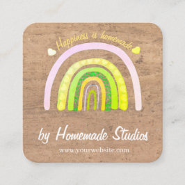 Tarjeta De Visita Cuadrada Artisan Woodgrain Rainbow 'Happiness is Homemade' 
