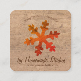 Tarjeta De Visita Cuadrada Artisanal Estampado de Madera Fogata Copo de Nieve