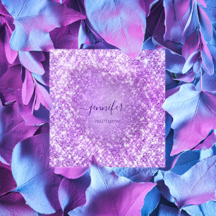Tarjeta De Visita Cuadrada Artista de belleza profesional Purpurina morado