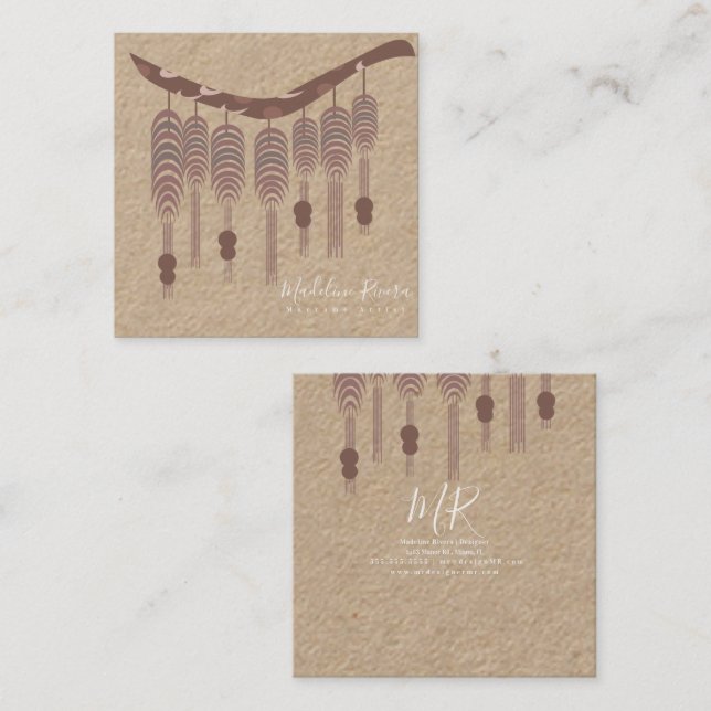 Tarjeta De Visita Cuadrada Artista de Macrame Artista Diseñador a Mano (Anverso / Reverso)