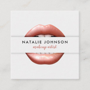 Tarjeta De Visita Cuadrada Artista de maquillaje 3d moda labios rosados belle