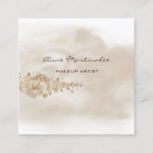 Tarjeta De Visita Cuadrada Artista de Maquillaje Acuarela Tan Oro Glitter Nub