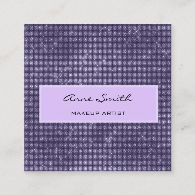 Tarjeta De Visita Cuadrada Artista de maquillaje Amethyst Purpurina Diamond S (Anverso)