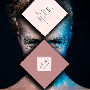 Tarjeta De Visita Cuadrada Artista de maquillaje azota a Rosa de logotipo Bel