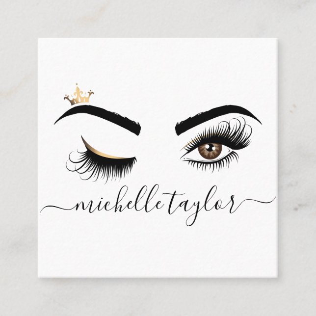 Tarjeta De Visita Cuadrada Artista de maquillaje Beauty Salon Lash Extensión  (Anverso)