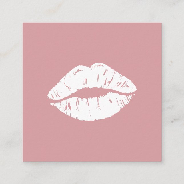 Tarjeta De Visita Cuadrada Artista de maquillaje besar los labios blancos ros (Anverso)