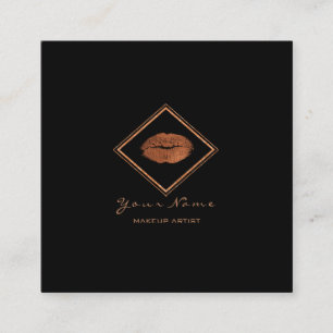 Tarjeta De Visita Cuadrada Artista de maquillaje Black Lips Copper Subió Gold