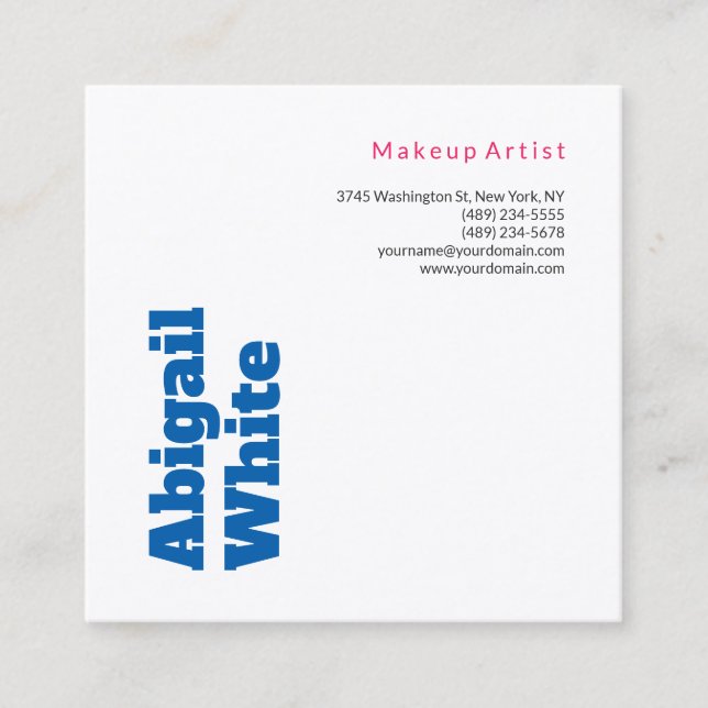 Tarjeta De Visita Cuadrada Artista de maquillaje blanco azul moderado y negri (Anverso)