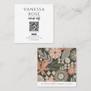 Tarjeta De Visita Cuadrada Artista de Maquillaje Boho Código QR Floral