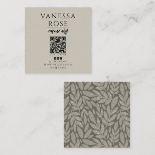 Tarjeta De Visita Cuadrada Artista de Maquillaje Boho Código QR Floral Gris P