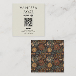 Tarjeta De Visita Cuadrada Artista de Maquillaje Boho Código QR Gris Polvorie