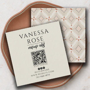 Tarjeta De Visita Cuadrada Artista de Maquillaje Boho Código QR Terracota
