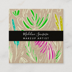 Tarjeta De Visita Cuadrada Artista de Maquillaje Bright Jungle Doodles