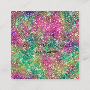 Tarjeta De Visita Cuadrada Artista de Maquillaje Brillante Glam Glitter