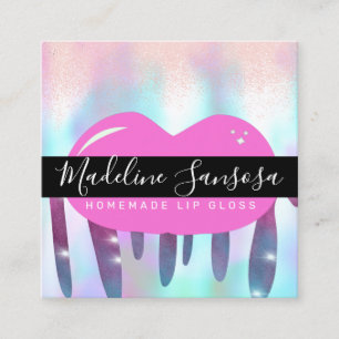 Tarjeta De Visita Cuadrada Artista de Maquillaje Brillo Labial Glitter Goteo 