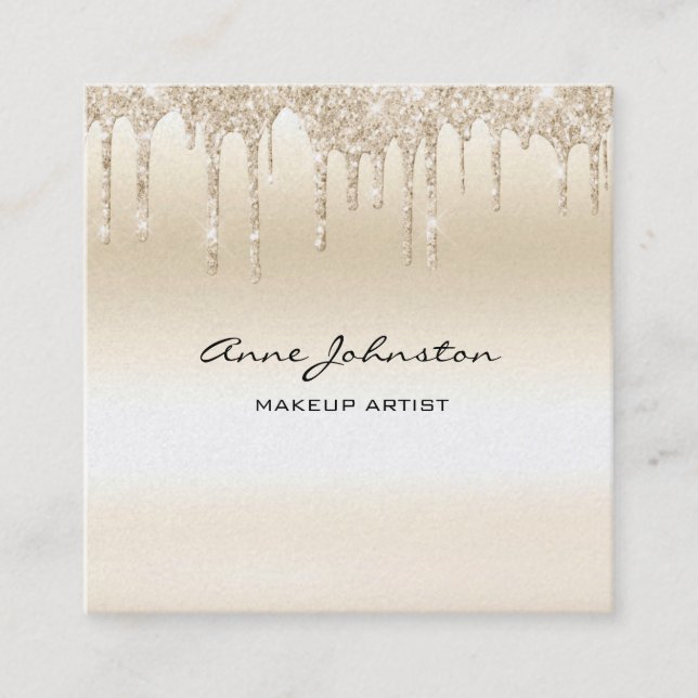 Tarjeta De Visita Cuadrada Artista de maquillaje Champagne Purpurina y Sparkl (Anverso)