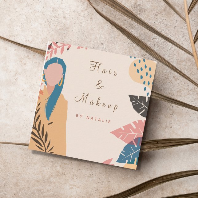 Tarjeta De Visita Cuadrada Artista de maquillaje Chica de pelo azul Ilustraci (Subido por el creador)