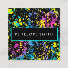 Tarjeta De Visita Cuadrada Artista de maquillaje con manto de pintura multico