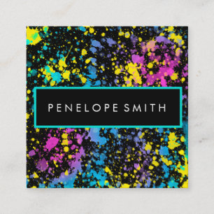 Tarjeta De Visita Cuadrada Artista de maquillaje con manto de pintura multico