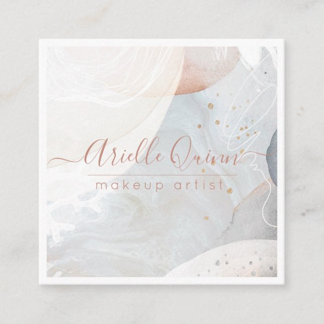 Tarjeta De Visita Cuadrada Artista de maquillaje de acuarela abstracta (Anverso)