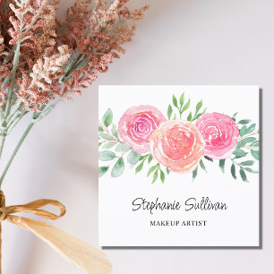 Tarjeta De Visita Cuadrada Artista de maquillaje de acuarela floral
