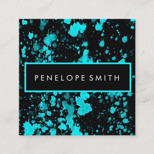 Tarjeta De Visita Cuadrada Artista de maquillaje de belleza con pintura azul  (Anverso)