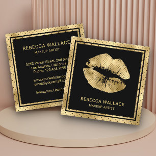 Tarjeta De Visita Cuadrada Artista de Maquillaje de Labios de Oro Negro Moder