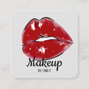 Tarjeta De Visita Cuadrada Artista de maquillaje de los labios rojos