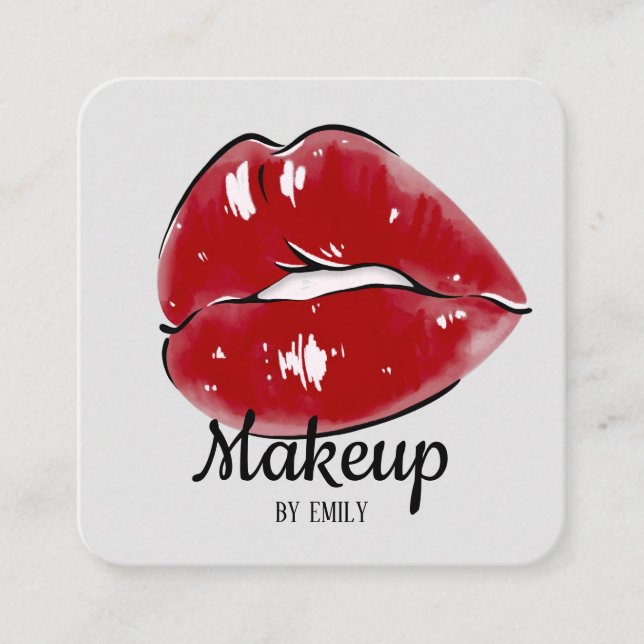 Tarjeta De Visita Cuadrada Artista de maquillaje de los labios rojos (Anverso)