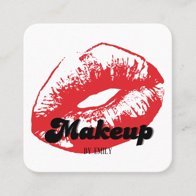 Tarjeta De Visita Cuadrada Artista de maquillaje de los labios rojos (Anverso)