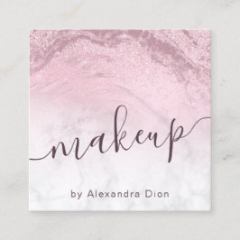 Tarjeta De Visita Cuadrada Artista de maquillaje de mármol purpurina rosa ros