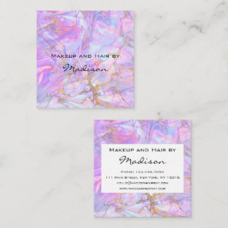 Tarjeta De Visita Cuadrada Artista de Maquillaje de Mármol Rosa Lavanda Moder