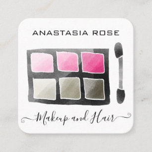 Tarjeta De Visita Cuadrada Artista de maquillaje de paleta dorada blanca y ro