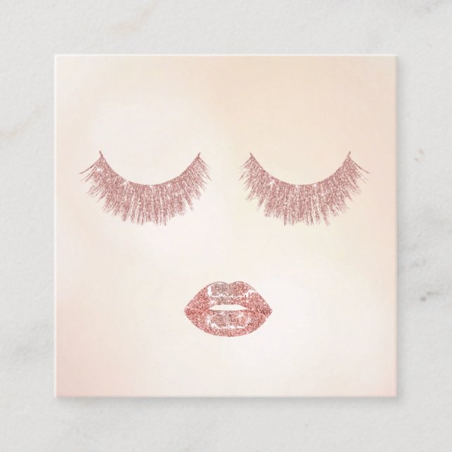 Tarjeta De Visita Cuadrada Artista de maquillaje de Rosa Purpurina de oro con (Anverso)