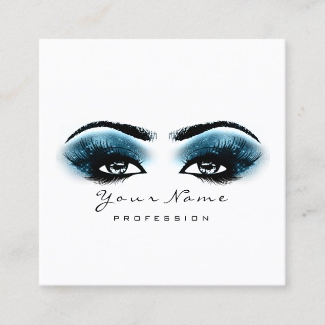 Tarjeta De Visita Cuadrada Artista de maquillaje Eyebrow Lash Blue Naval Squa (Anverso)