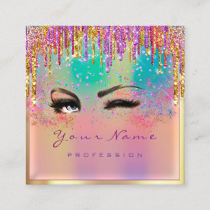 Tarjeta De Visita Cuadrada Artista de maquillaje Eyelash Brows Purpurina Holo