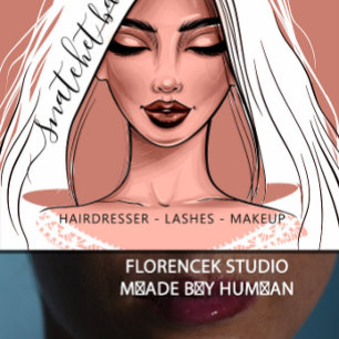 Tarjeta De Visita Cuadrada Artista de maquillaje Eyelash Hair Brows Lips Kiss