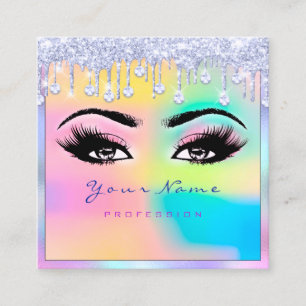 Tarjeta De Visita Cuadrada Artista de maquillaje Eyelash Holograph Pink Blue 