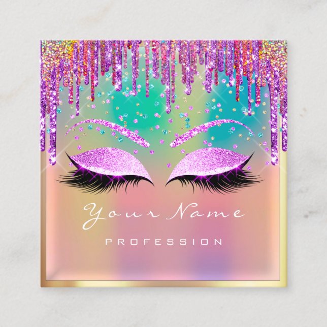 Tarjeta De Visita Cuadrada Artista de maquillaje Eyelash Purpurina Rosa Dris  (Anverso)