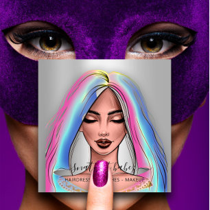 Tarjeta De Visita Cuadrada Artista de maquillaje Eyelashes Brows Holograma Pl