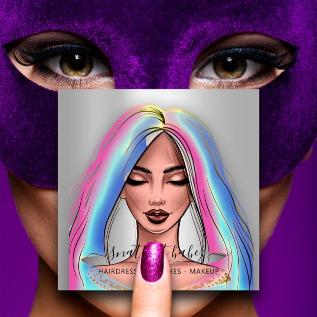 Tarjeta De Visita Cuadrada Artista de maquillaje Eyelashes Brows Holograma Pl (Makeup Artist Eyelashes Brows Silver Holograph Square Business Card)