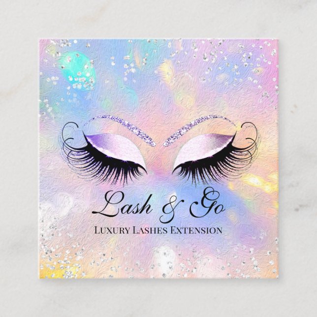 Tarjeta De Visita Cuadrada Artista de maquillaje Eyelashes Brows Holograph Si (Anverso)