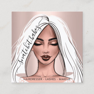 Tarjeta De Visita Cuadrada Artista de maquillaje Eyelashes Hair Brows Rosa Ca